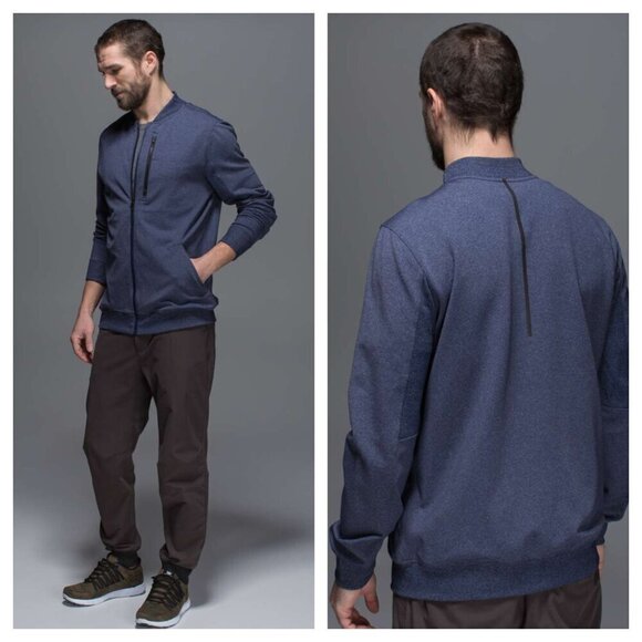 Lululemon Six Pack Jacket Zip Reflective Travel Heathered Deep Navy Men's M - Picture 1 of 6
